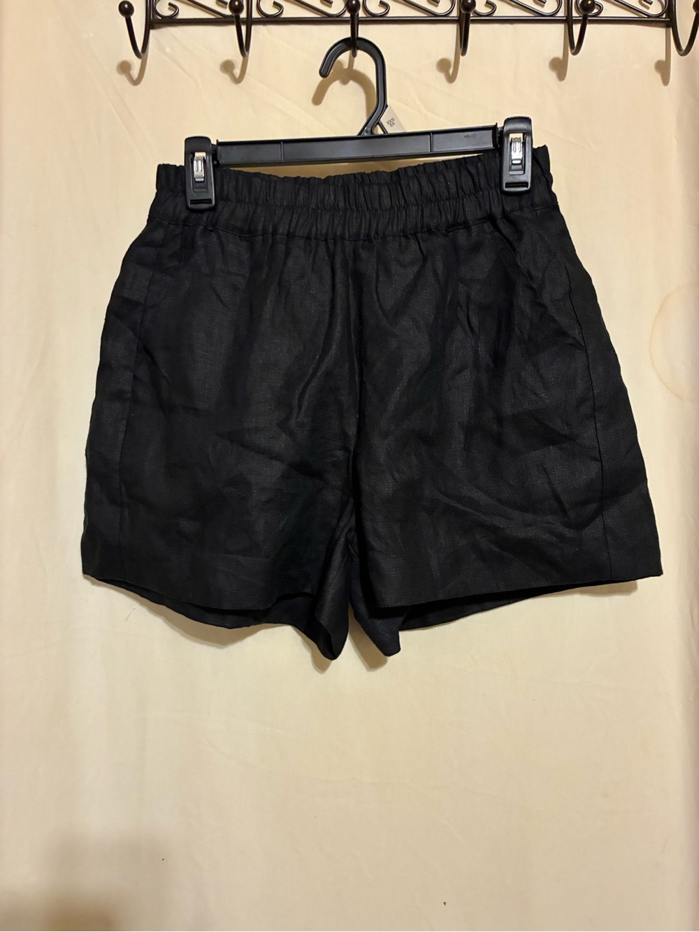 Bishop + Young Black 100% Linen Shorts